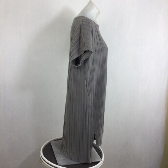 Eileen Fisher Bateau Neck Wide Rib Stretch Tunic Knit Shirt Top Zinc Gray Large - Picture 3 of 8